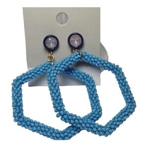 BP Blue Beaded Hexagon Dangling Earrings